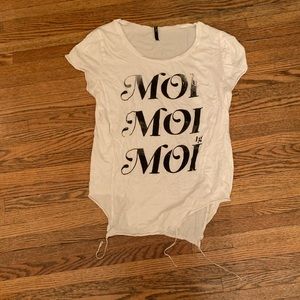 White Moi moi moi T-shirt with fray at the bottom